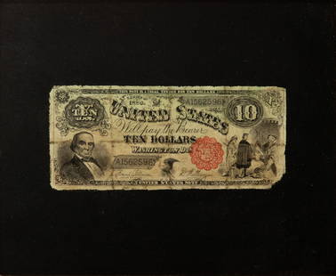 Attributed to Nicholas Alden Brooks (American, 1840-1904) Trompe-l'œil Oil on Academy Board,: Attributed to Nicholas Alden Brooks (American, 1840-1904) Trompe-l'œil Oil on Academy Board, Ten Dollar Bill, H 9" W 11" | No apparent signature. Trompe-l'œil series 1880 ten dollar bill,