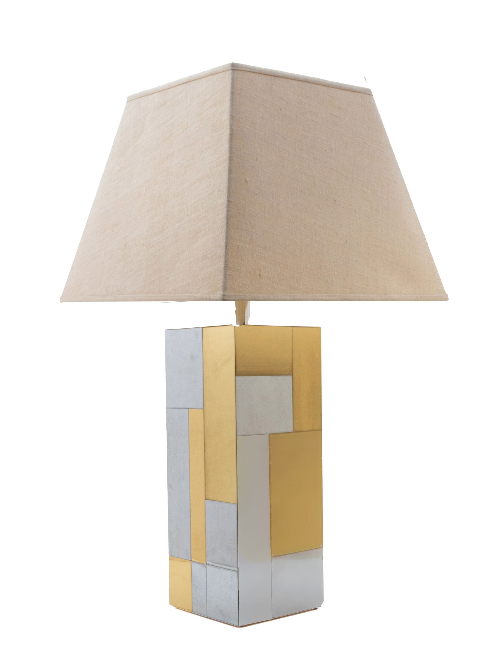 Paul Evans (American, 1931-1987) for Directional USA Cityscape Table Lamp Ca. 1975, H 33": Paul Evans (American, 1931-1987) for Directional USA Cityscape Table Lamp Ca. 1975, H 33" | Chrome Plated Steel and Brass panels. Height of base only, 18". Provenance: Property from the Estate of Dr.