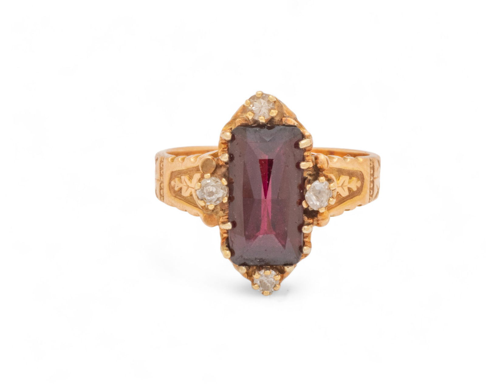 Victorian Diamond, Garnet & 14k Rose Gold Ring, 5g Size: 7.75 (1 of 7)