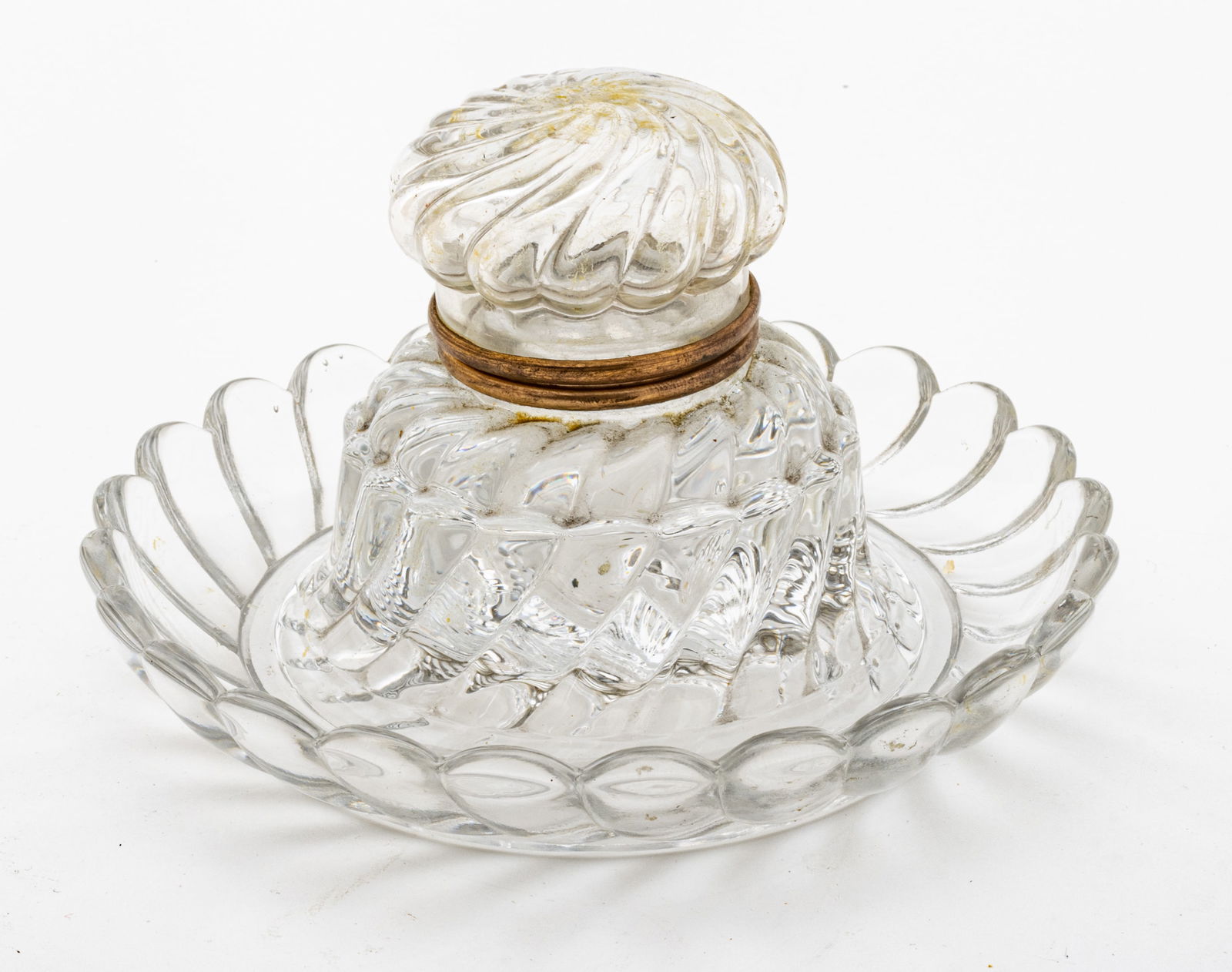 Baccarat (French) 'Bambous' Crystal Inkwell, Ca. 1900, H 4.25" Dia. 6.25" (1 of 7)