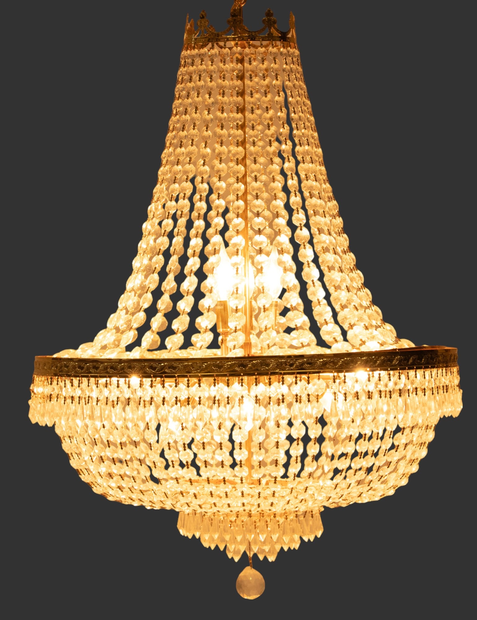 French Empire Style Gilt Metal & Lead Crystal Prism Chandeliers, Ca. 2000, 2 pcs (1 of 12)