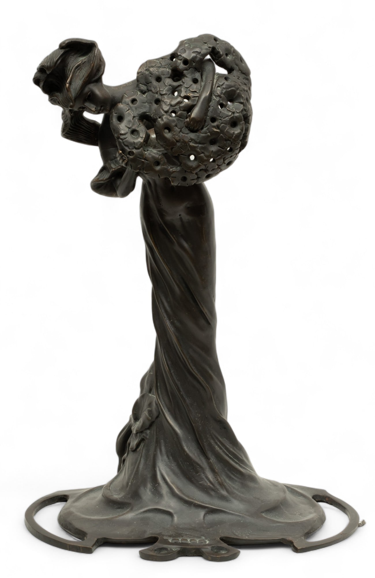 Art Nouveau Style Bronze Table Lamp, Ca. 20th C., H 19.5" W 13.75" Depth 9" (1 of 5)