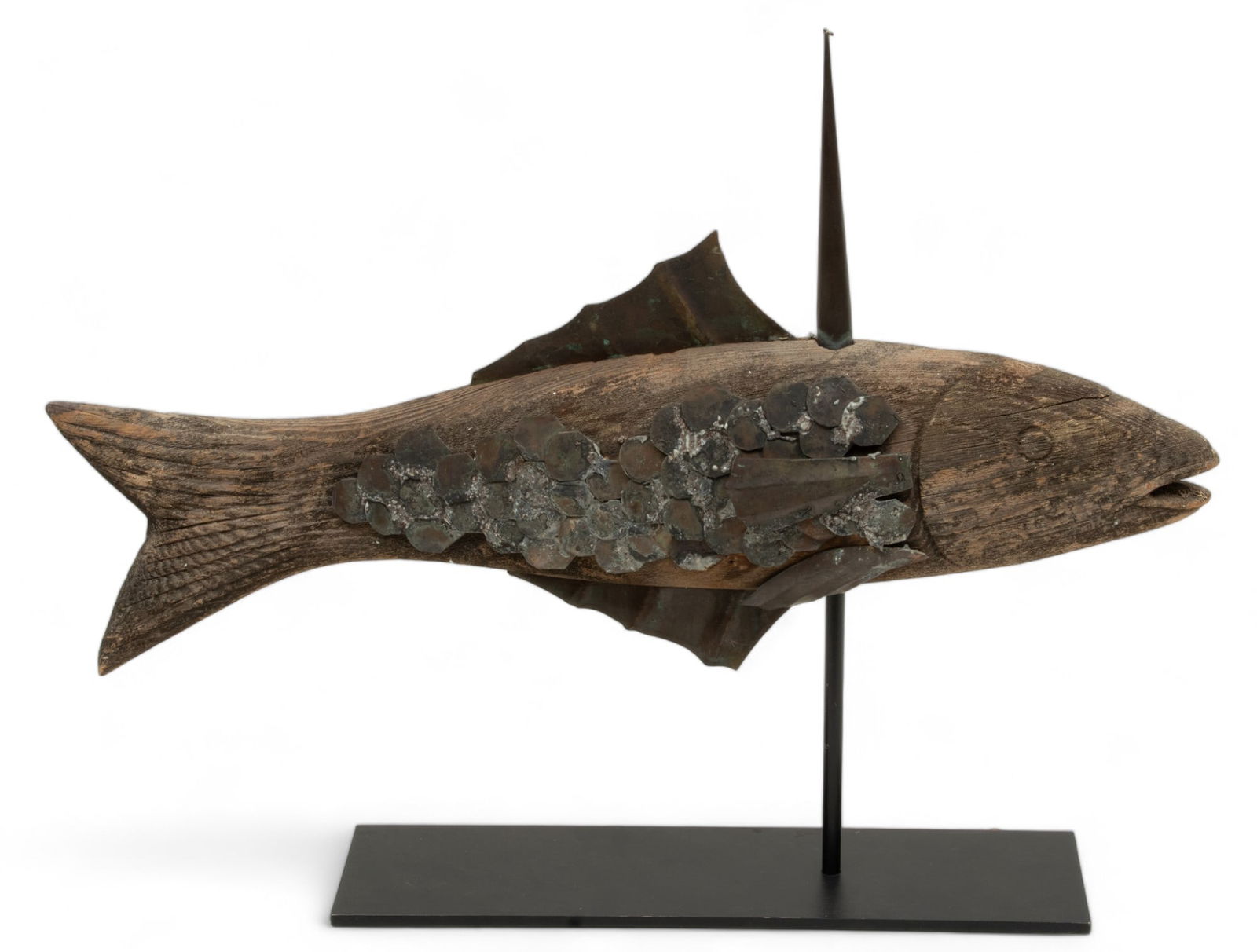 Washington State Carved Wood & Copper Fish Weathervane, Ca. 19th C., H 18" W 23" Depth 4" (1 of 4)