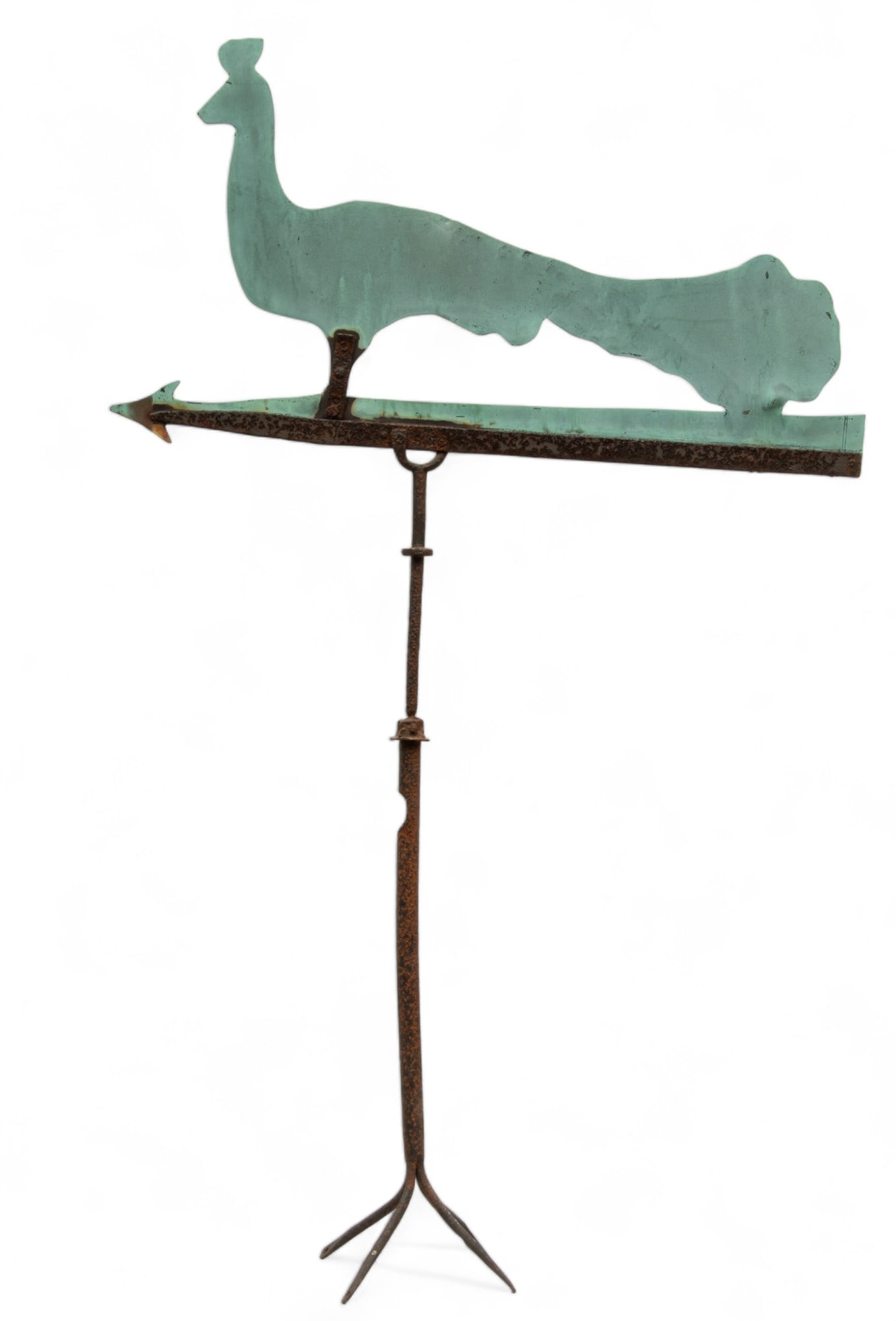 American Wrought Iron & Copper Peacock Weathervane, Ca. 19th C., H 49