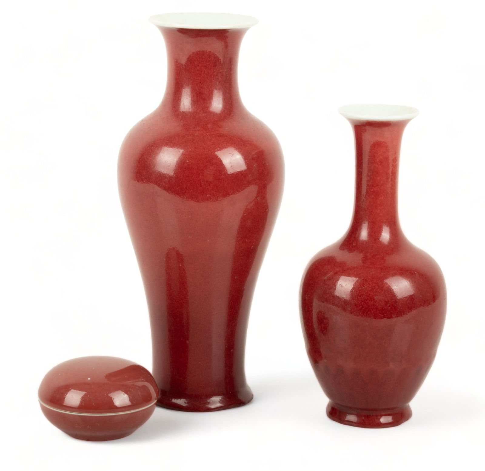 Chinese Peach Bloom Porcelain Vases 11.5", 9.4", 1.7" 3 pcs (1 of 4)