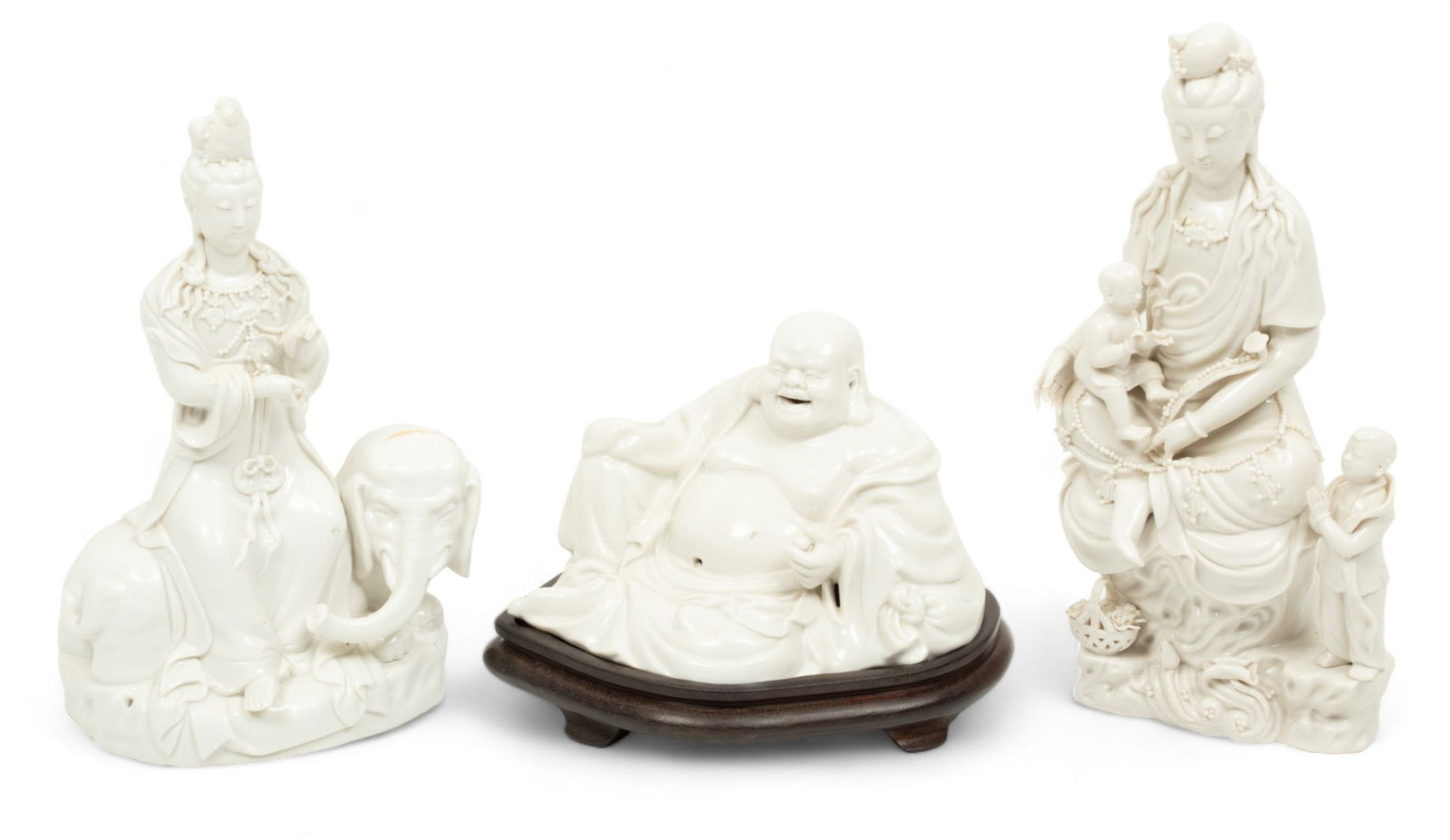 Maitland-Smith (British) Blanc De Chine Porcelain Figurines, Guan Yin & Laughing Buddha, H 13" W (1 of 6)