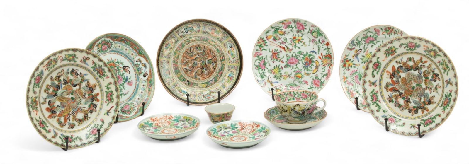 Chinese Rose Canton & Famille Rose Export Porcelain Plates, Chargers & Teacups, Ca. 1900, Dia. 8.25" (1 of 16)
