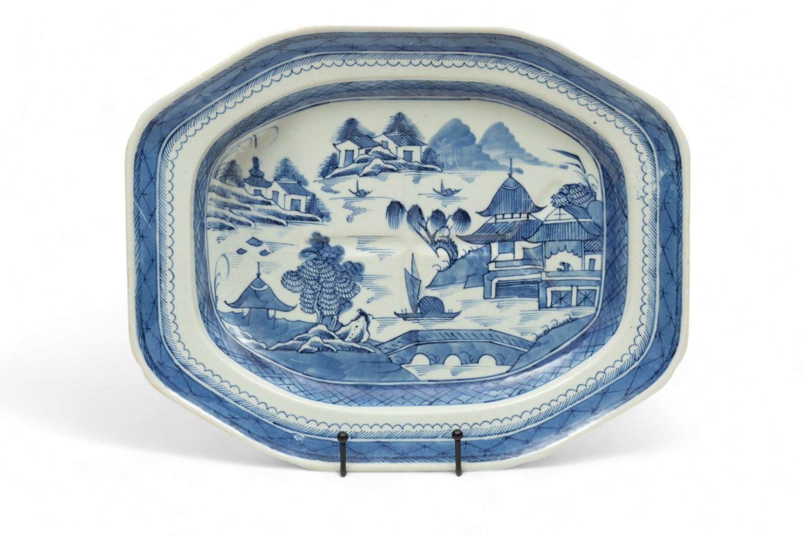 Chinese Canton Ware Porcelain Meat Serving Platter, Ca. 19th C., H 2.5" W 12.5" L 15.5" (1 of 3)