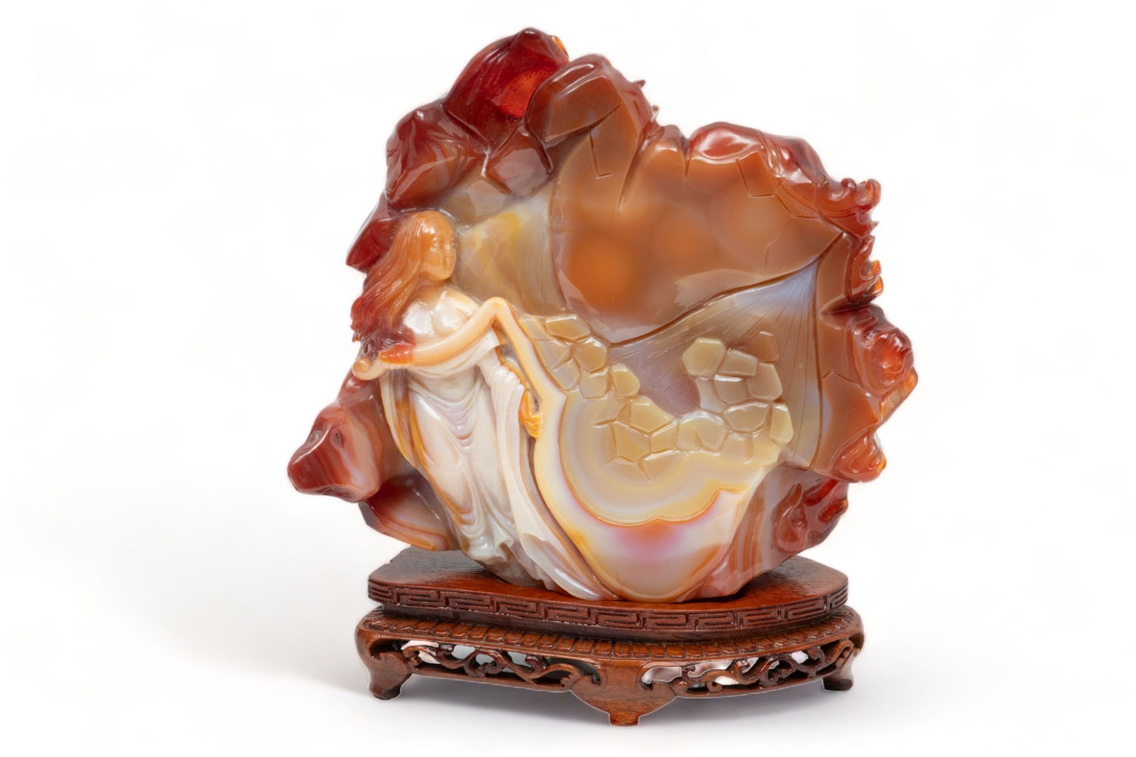 Chinese Carved Carnelian Sculpture, H 6" W 6.5" (1 of 5)