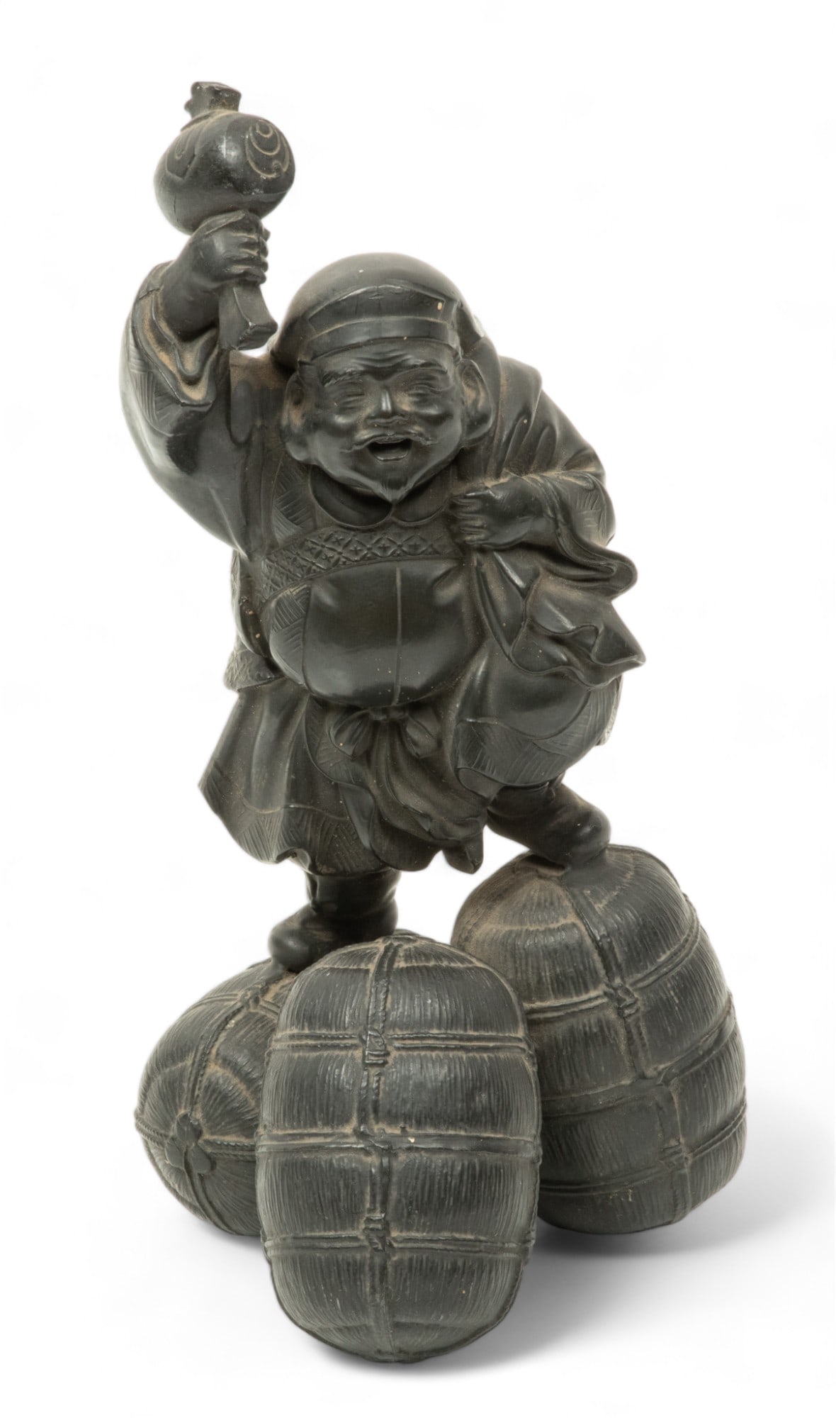 Japanese Patinated Spelter Sculpture, 20th C., "Daikokuten", H 8.25" W 4" Depth 4.25" (1 of 5)