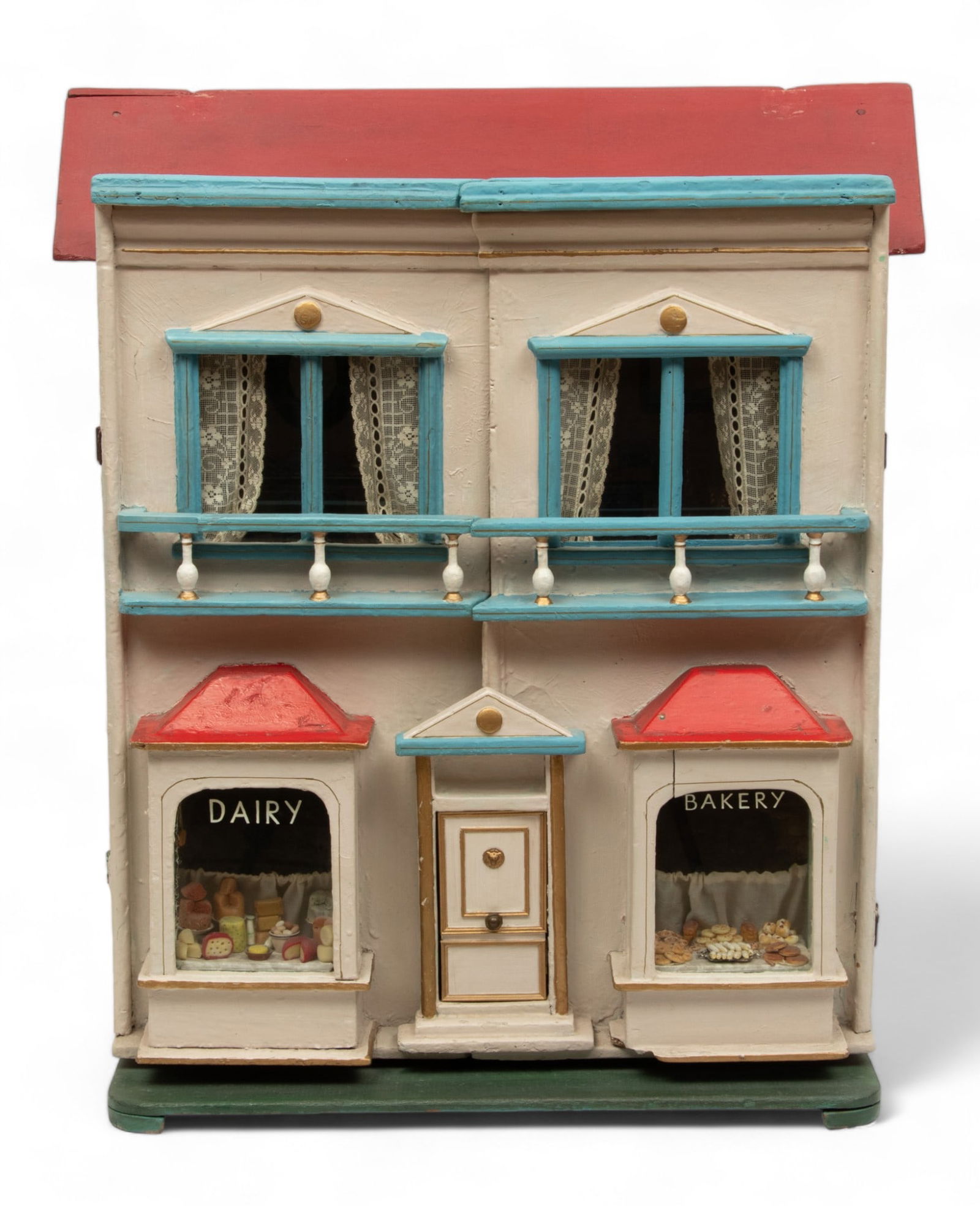 Victorian Painted Wood Primitive Doll House Ca. 1880-1900, H 28" W 24" Depth 15" (1 of 7)