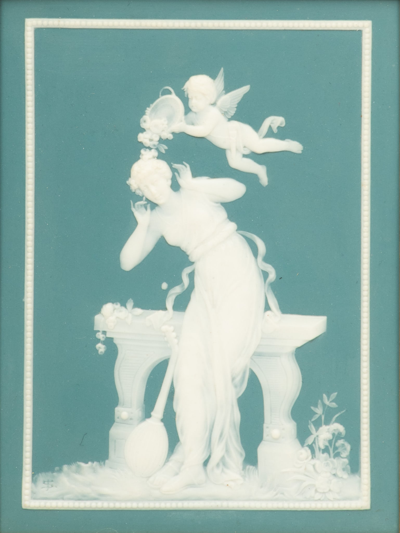 Villeroy & Boch, Mettlach, (German) Cameo Porcelain Plaque, "Cupid And Psyche", H 7.5" W 5.5" (1 of 4)