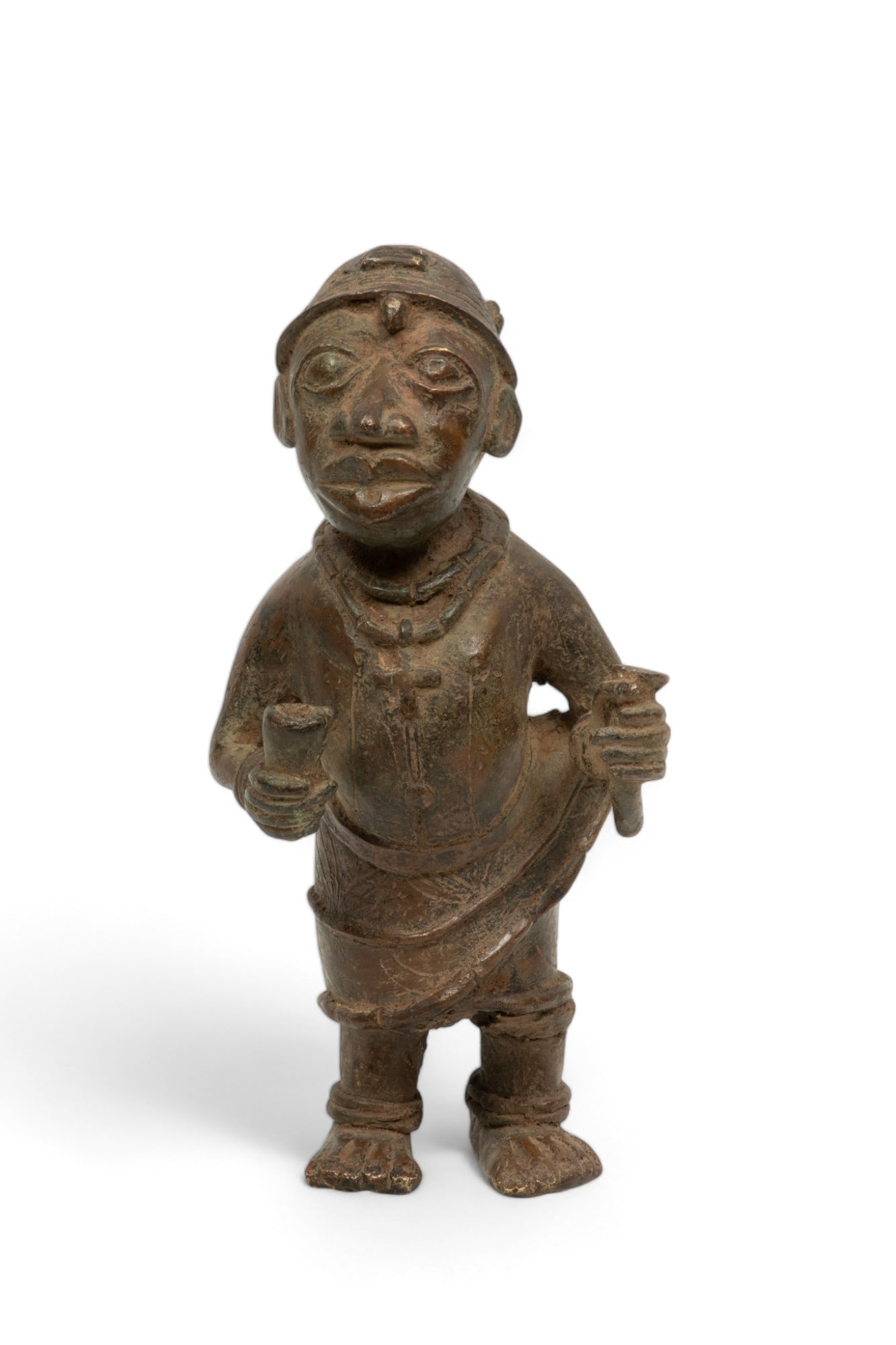 Nigeria, Edo Peoples, Benin Style Bronze Male Court Official H 10", W 5" (1 of 4)