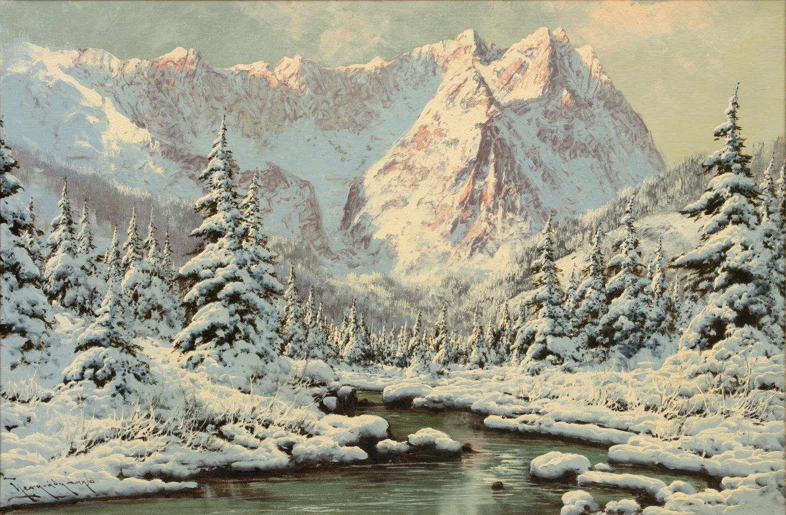 Laszlo Neogrady (Hungarian, 1896-1962) Oil on Canvas, Ca. Mid 20th C., "Winter in the Tatra (1 of 7)