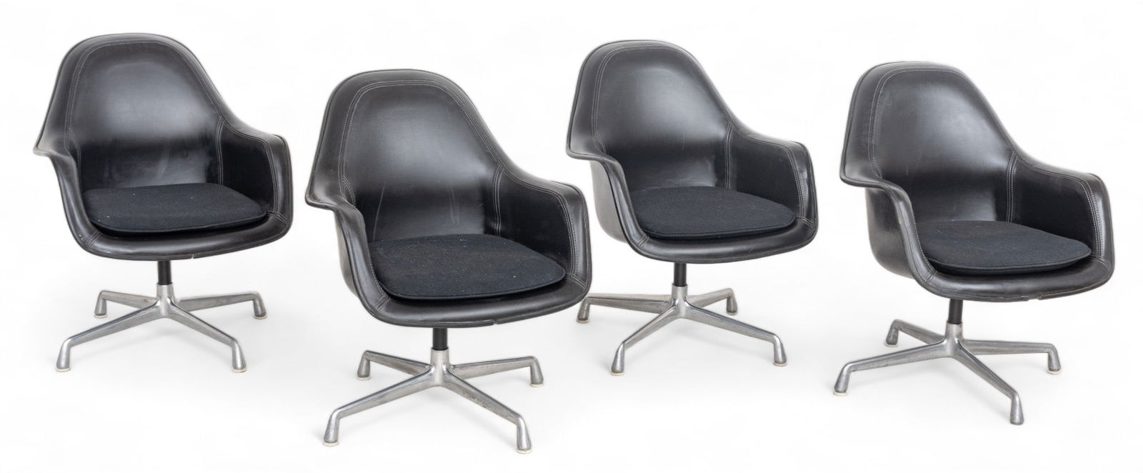 Charles And Ray Eames for Herman Miller Mid-Century Modern Set of Four Black Swivel Chairs, H 32.5" (1 of 8)