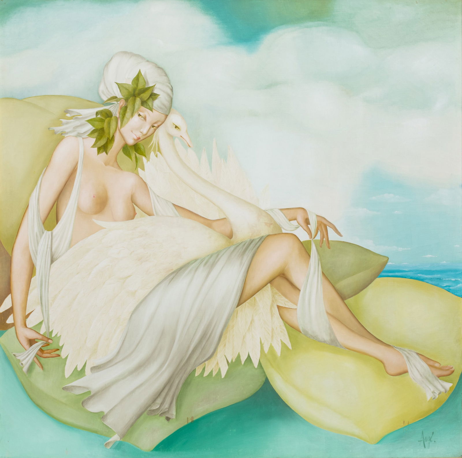 Philippe Augé (French, B. 1935) Oil on Canvas "Les Amoures Singulières De Leda", H 38" W (1 of 8)