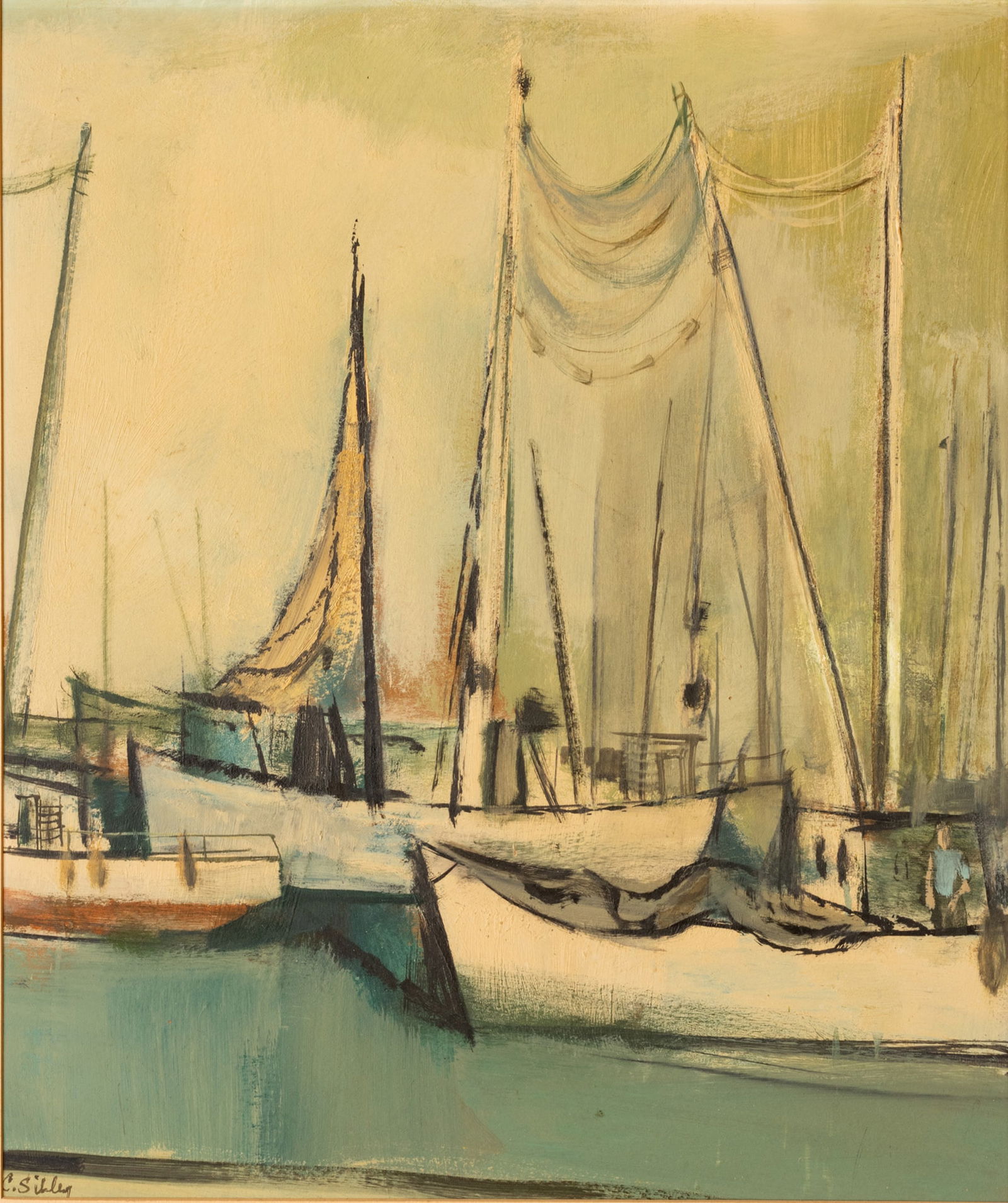 Charles Sibley (American, 1921-2005) Oil on Card Stock, Ca. 1960s, Harbor Scene H 24" W 20" (1 of 6)