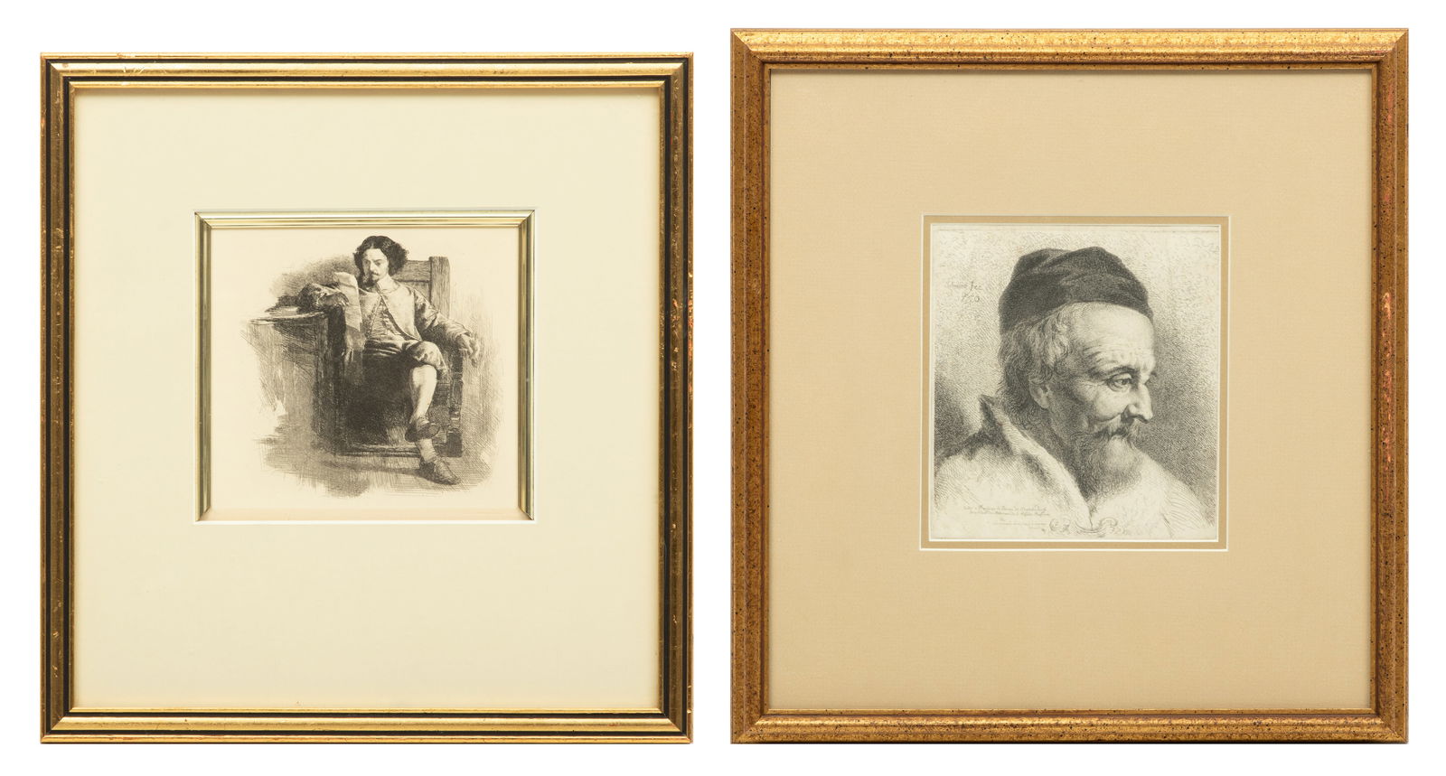 European Etchings on Paper, Georg Friedrich Schmidt, John Dawson Watson, 18th And 19th C., 2 pcs: European Etchings on Paper, Georg Friedrich Schmidt, John Dawson Watson, 18th And 19th C., 2 pcs | Lot includes: "The Old Man with the Black Cap" etching by Georg Friedrich Schmidt (German, 1712-1775)