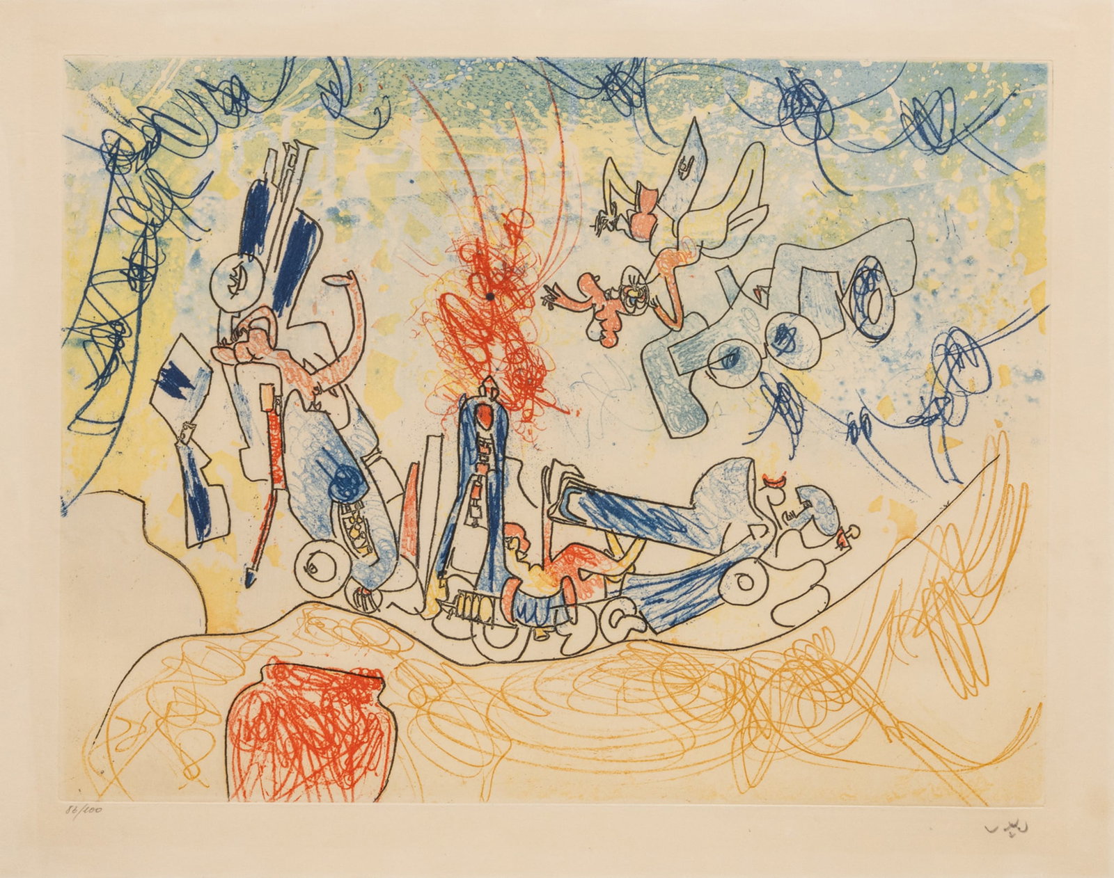 Roberta Matta (Chilean, 1911-2002) Etching And Aquatint in Colors on Paper 1972, "Les Oh Tomobiles:: Roberta Matta (Chilean, 1911-2002) Etching And Aquatint in Colors on Paper 1972, "Les Oh Tomobiles: Plate 1", H 16.3" W 21.7" | Signed in pencil lower right and numbered 86/100, published/printed by &