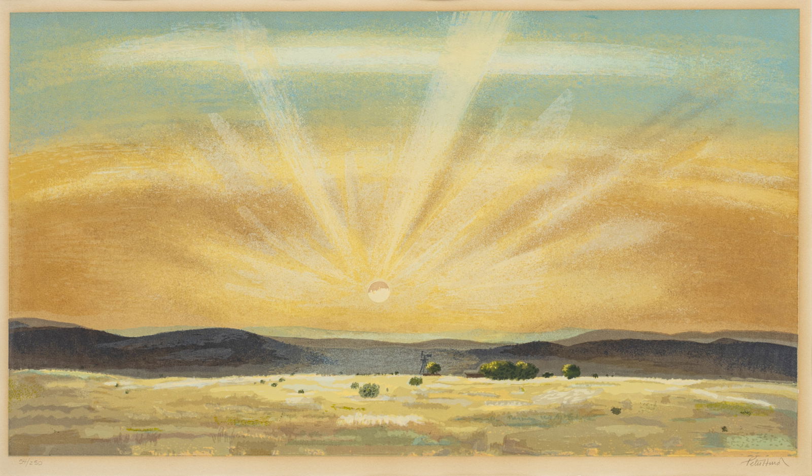 Peter Hurd (American, 1904-1984) Lithograph in Colors on Paper, Prairie Sunset, H 17" W 29.25" (1 of 6)