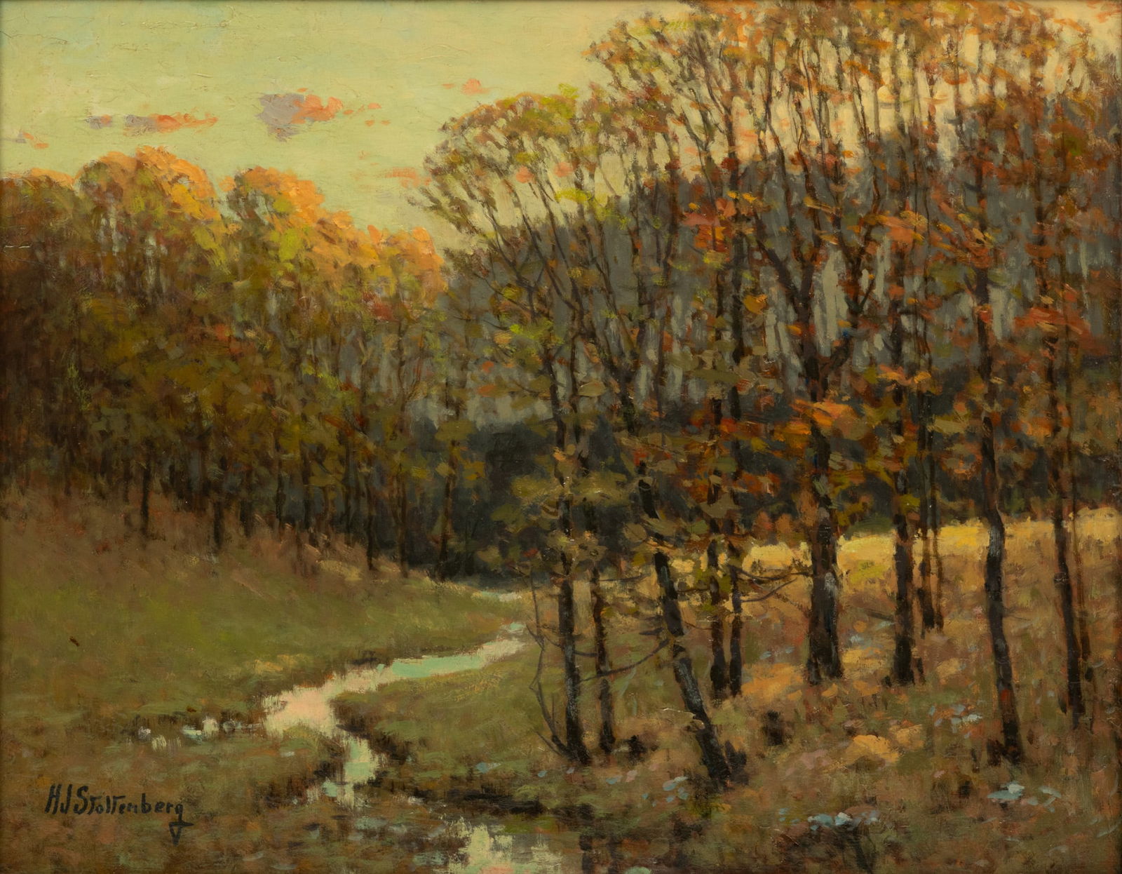 Hans John Stoltenberg (German-American, 1879-1963) Oil on Board, "Wisconsin Woodland", H 16.75" W (1 of 6)