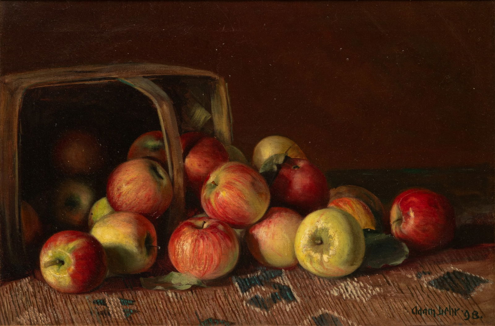 Adam Lehr (American/Ohio, 1853-1924) Oil on Canvas, 1898, "Still Life with Apples", H 16" W 24" (1 of 5)
