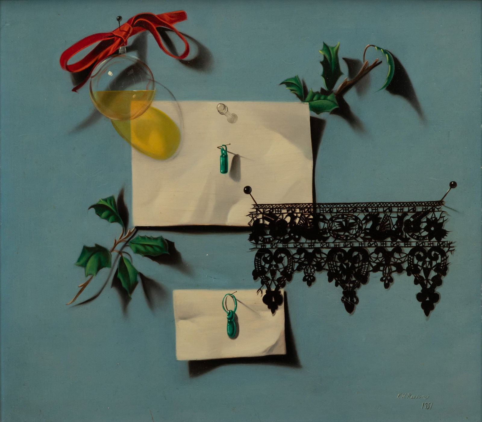 Frank Harrison Redelius (American, 1925-2011) Oil on Masonite 1951, "Black Lace", H 16" W 18" (1 of 5)