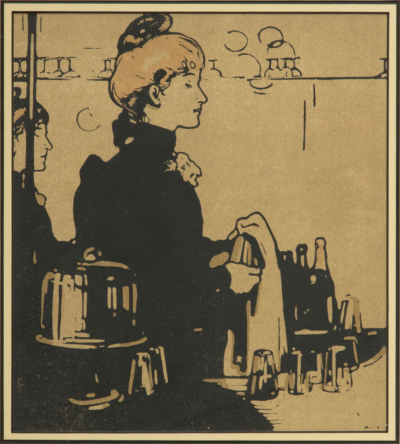 William Nicholson (British, 1872-1949) Lithograph in Colors on Paper, Ca. 1898, "Barmaid, from: William Nicholson (British, 1872-1949) Lithograph in Colors on Paper, Ca. 1898, "Barmaid, from London Types", H 10" W 9" | Barmaid from the series London Types published by Heinemann, 1898. Sheet size