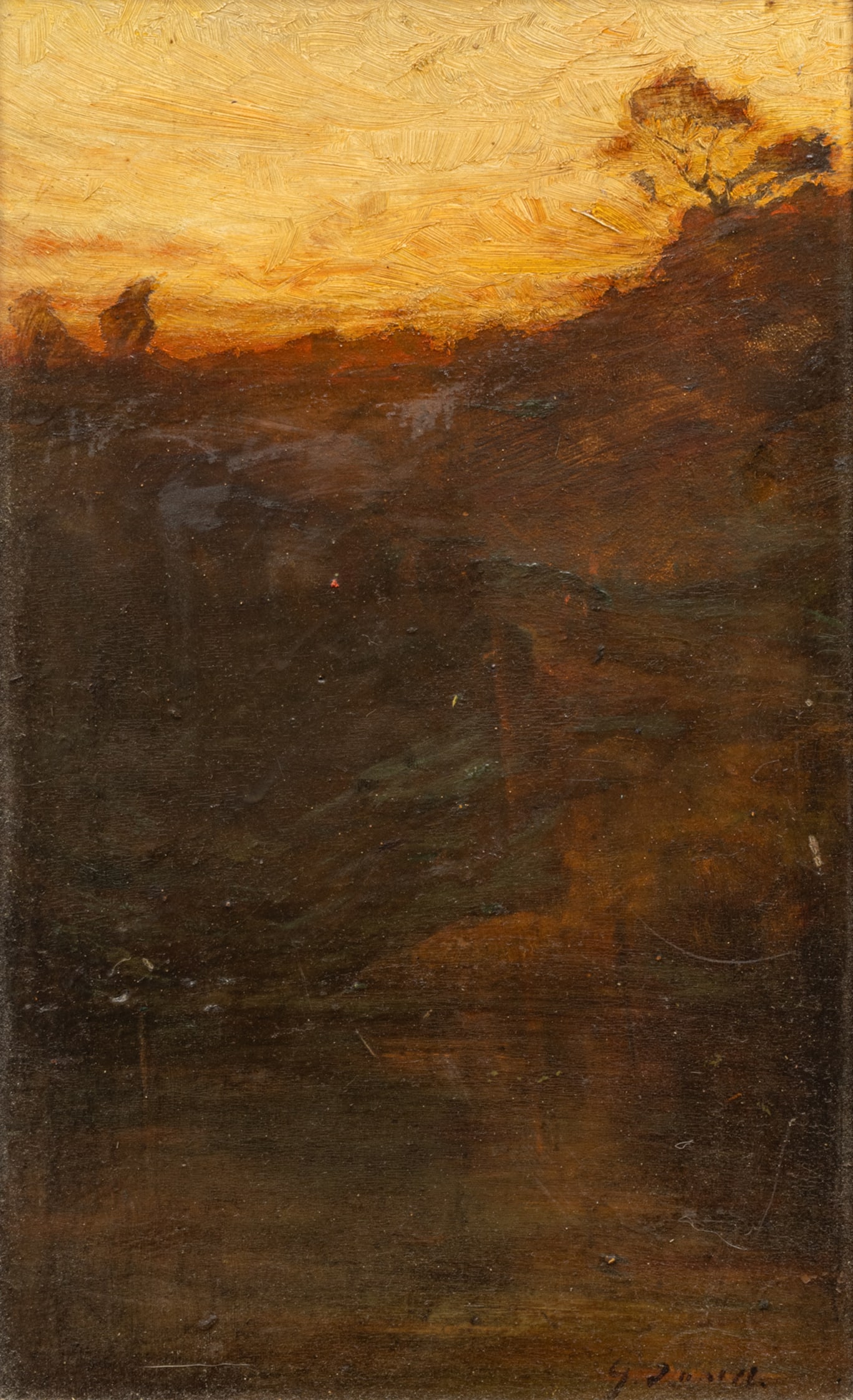 J.W. Bixley (American) Oil on Beveled Mahogany Panel, Massachusetts Scene, H 12.5" W 7.75" (1 of 8)