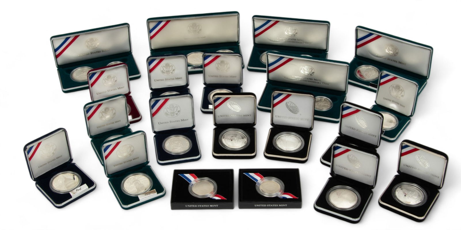 United States Mint Commemorative Silver Proof Dollars & Coin Sets,  1992-2020, H 0.75" W 6" Depth (1 of 12)