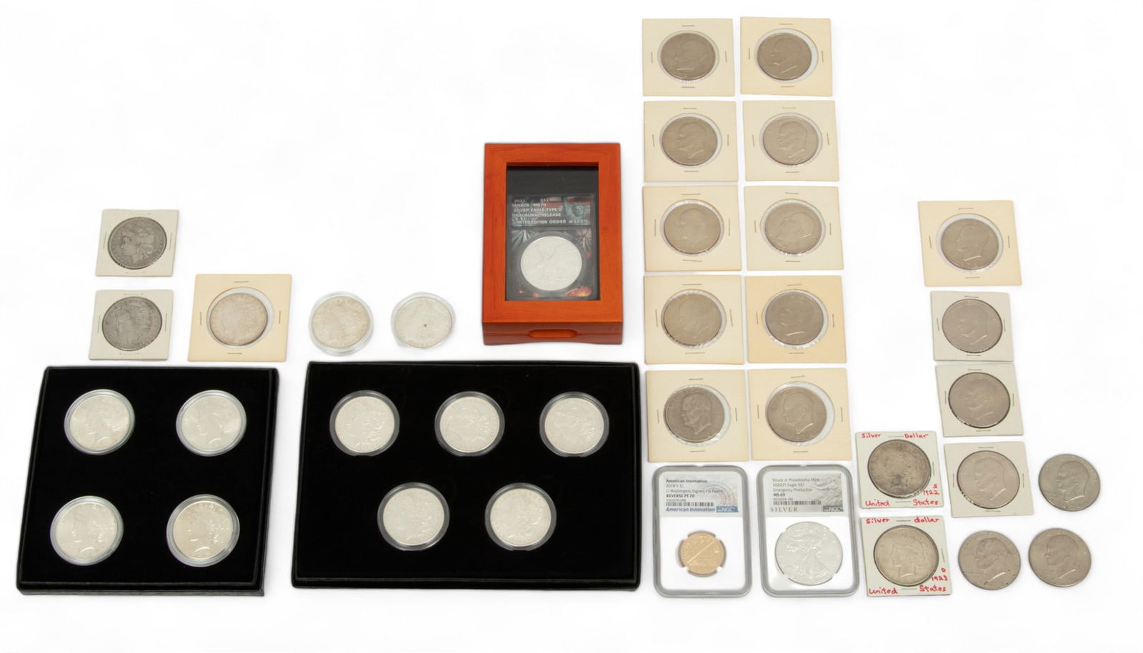 United States Morgan, Peace, American Eagle & Eisenhower Silver & Silver Clad Dollar Coins, (1 of 10)