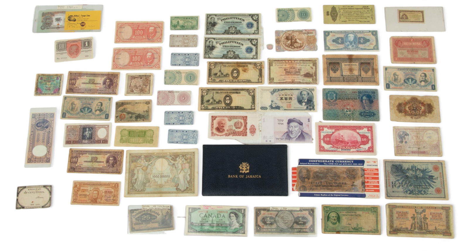 International Banknotes & Military Currency (1898-1969) & Book of Jamaican Banknotes (1976), 69 pcs (1 of 10)