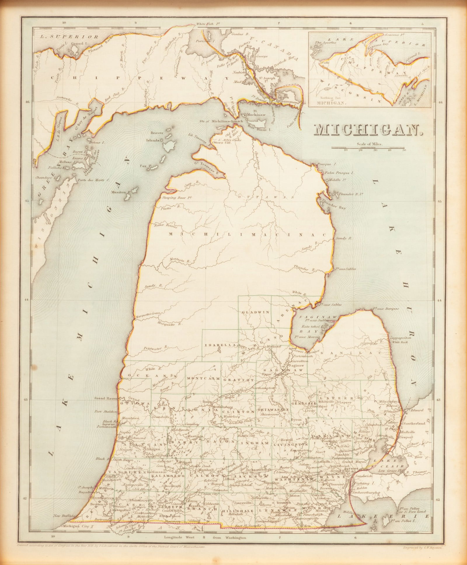 Thomas Bradford (american, 18021887) Hand Colored Engraving "northwest