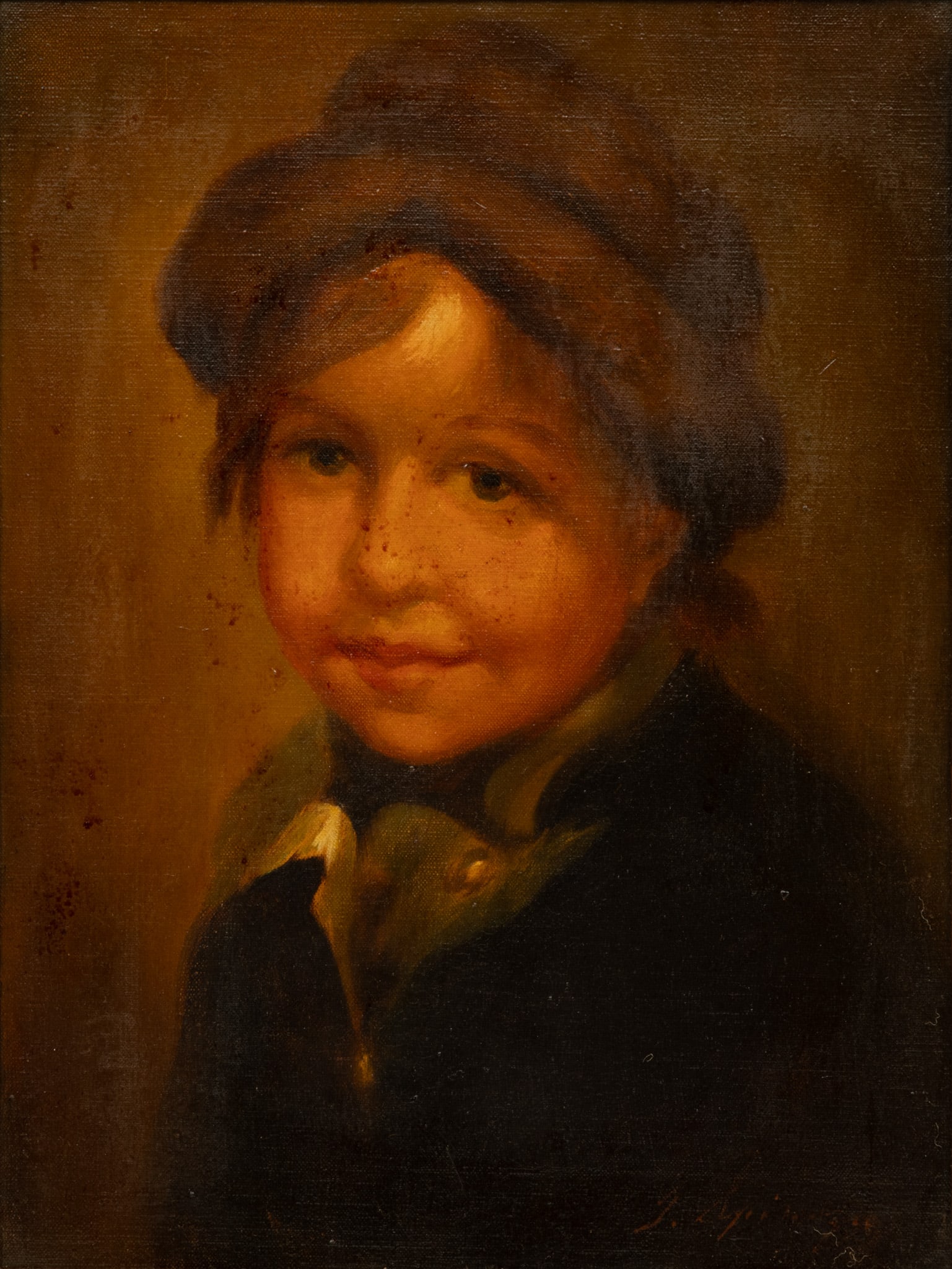 German Oil on Canvas, Ca. 1930, "Portrait of a Boy", H 16" W 12" (1 of 7)