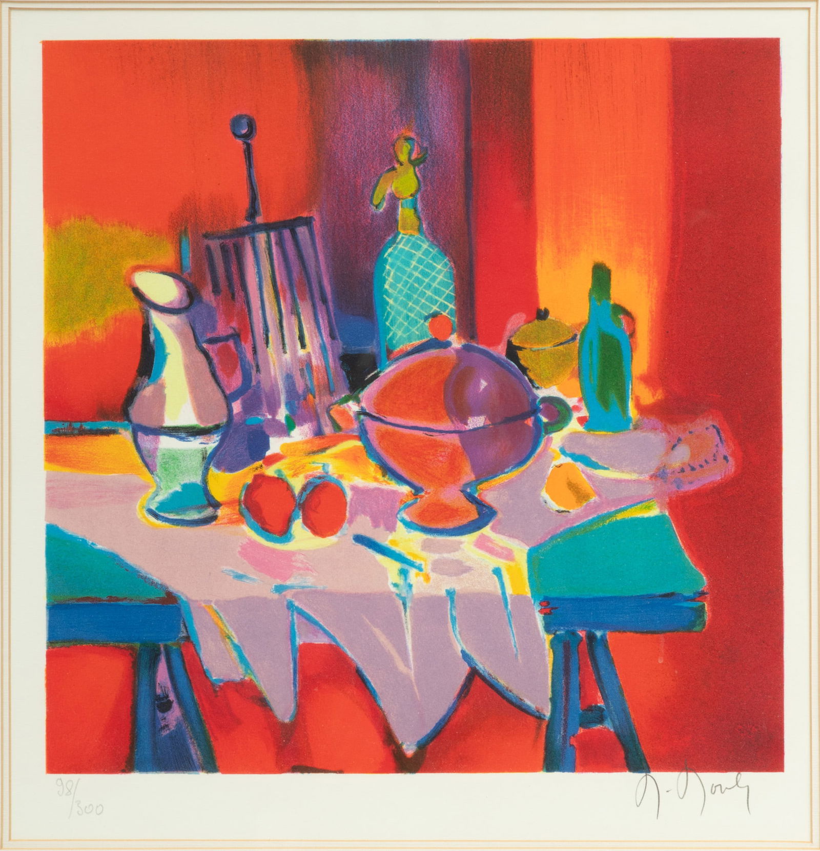 Marcel Mouly (French, 1918-2008) Lithograph in Colors on Wove Paper, 2001, "Nature Morte: Siphon,: Marcel Mouly (French, 1918-2008) Lithograph in Colors on Wove Paper, 2001, "Nature Morte: Siphon, Grill Et Soupiere", H 11.75" W 11.75" | Signed in pencil lower right, numbered 98/300, with full margi
