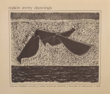 Milton Avery (American, 1885-1965) Drawings, Donald Morris Gallery Poster, 1969, H 17.75'' W 22.75'': Milton Avery (American, 1885-1965) Drawings, Donald Morris Gallery Poster, 1969, H 17.75'' W 22.75'' | Announcing Milton Avery Works at Donald Morris Gallery, 20082 Livernois, Detroit, December 10, 19