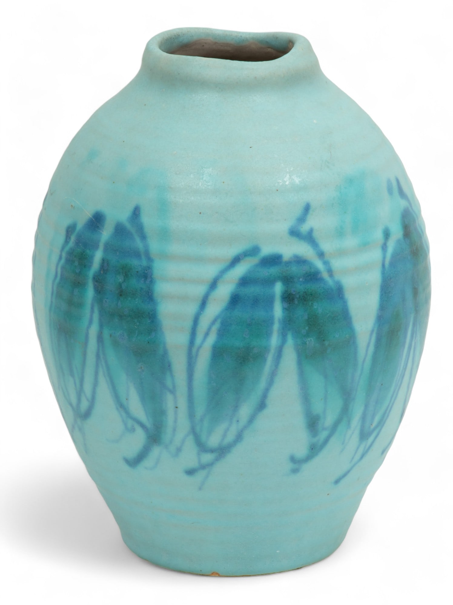 JT Abernathy (Ann Arbor, Michigan, B. 1923) Art Pottery Ceramic Vase, Blue Leaf on Blue, Ca. 1960, H (1 of 7)