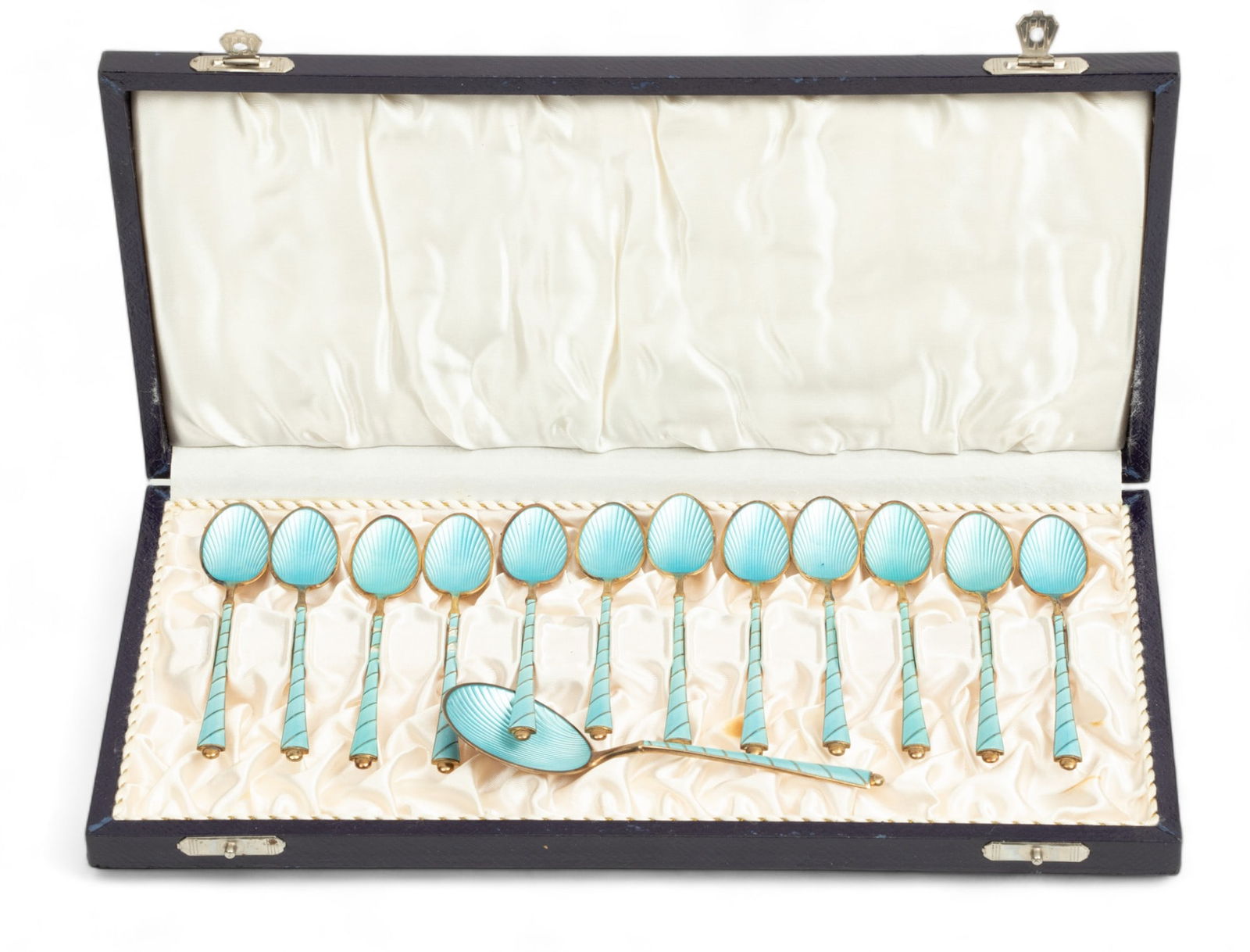 Egon Lauridsen (Copenhagen, Denmark) Enamel Sterling Silver Demitasse Spoons, Mid 20th C., 13 pcs (1 of 5)