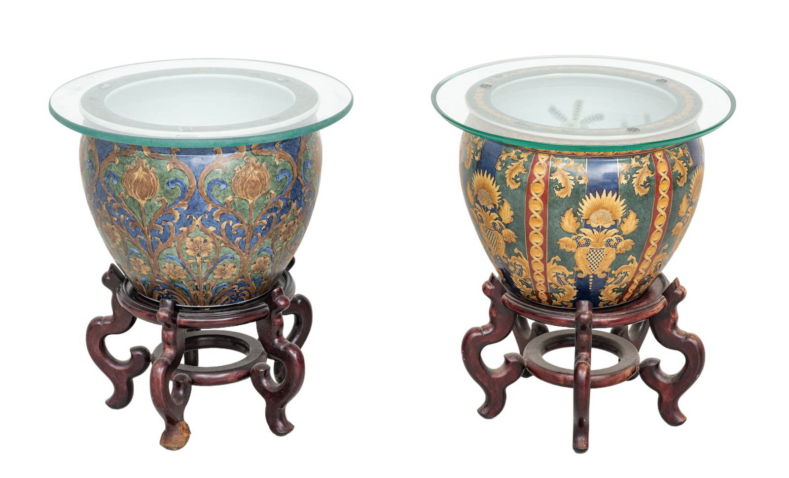 Oriental Accent Inc. (american) Enameled On Porcelain Planters With
