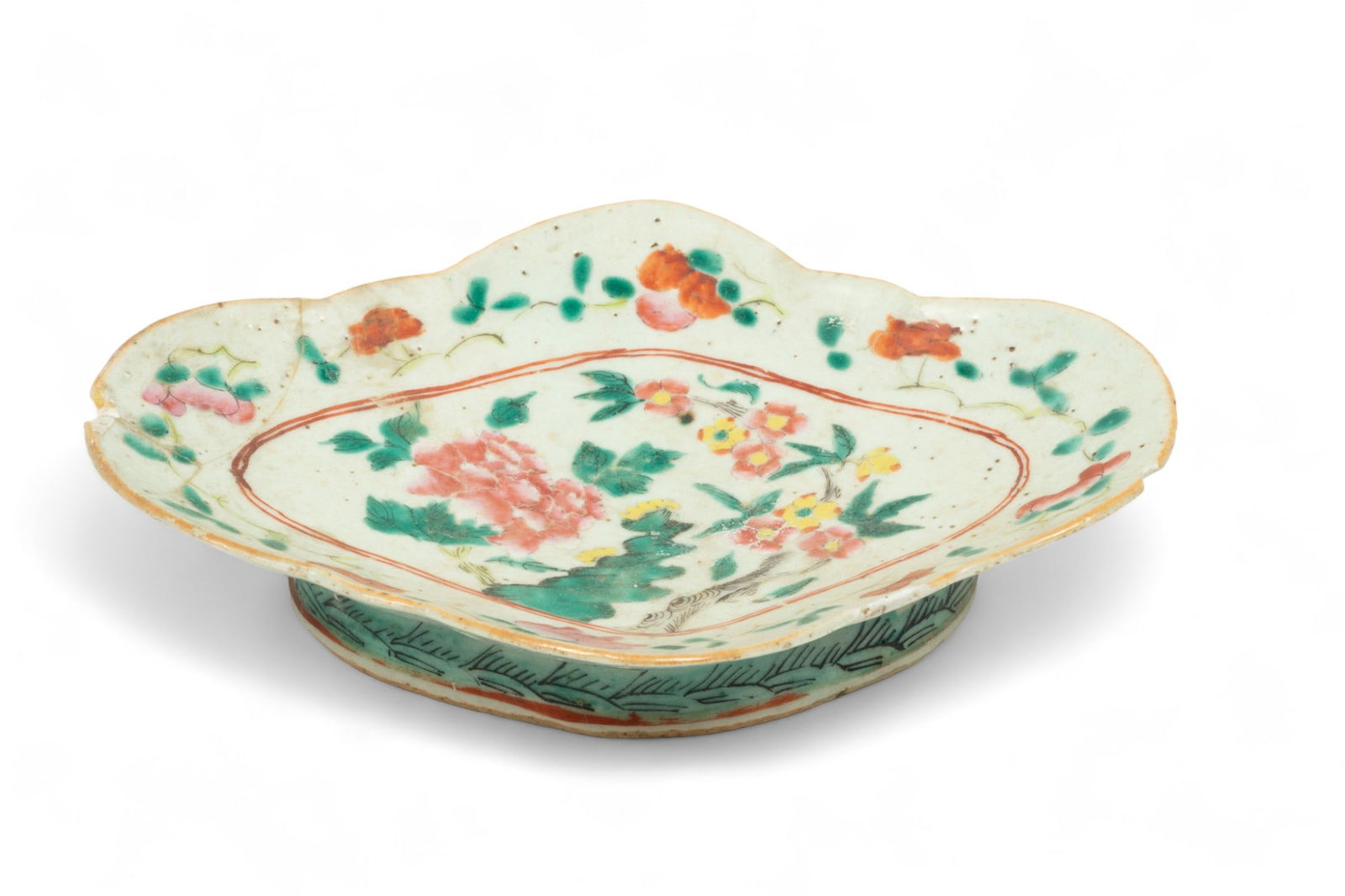 Chinese Rose Medallion Export Porcelain Sweet Meat Dish, Ca. 18th C., H 3" W 7.75" L 10.25" (1 of 4)