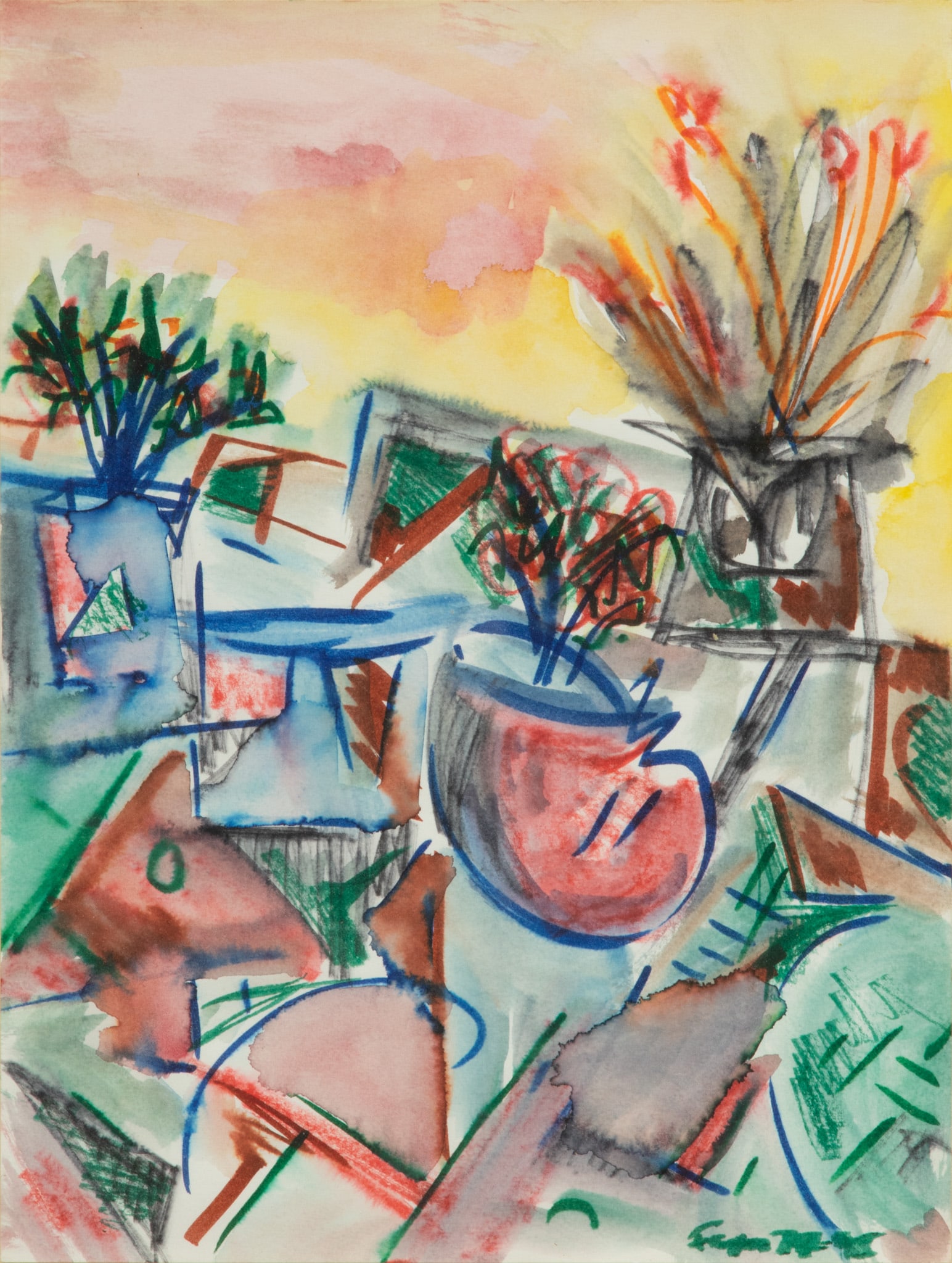 Jack Faxon (American, 1936-2020) Watercolor "Abstract Flower Still Life", H 12" W 9" (1 of 4)