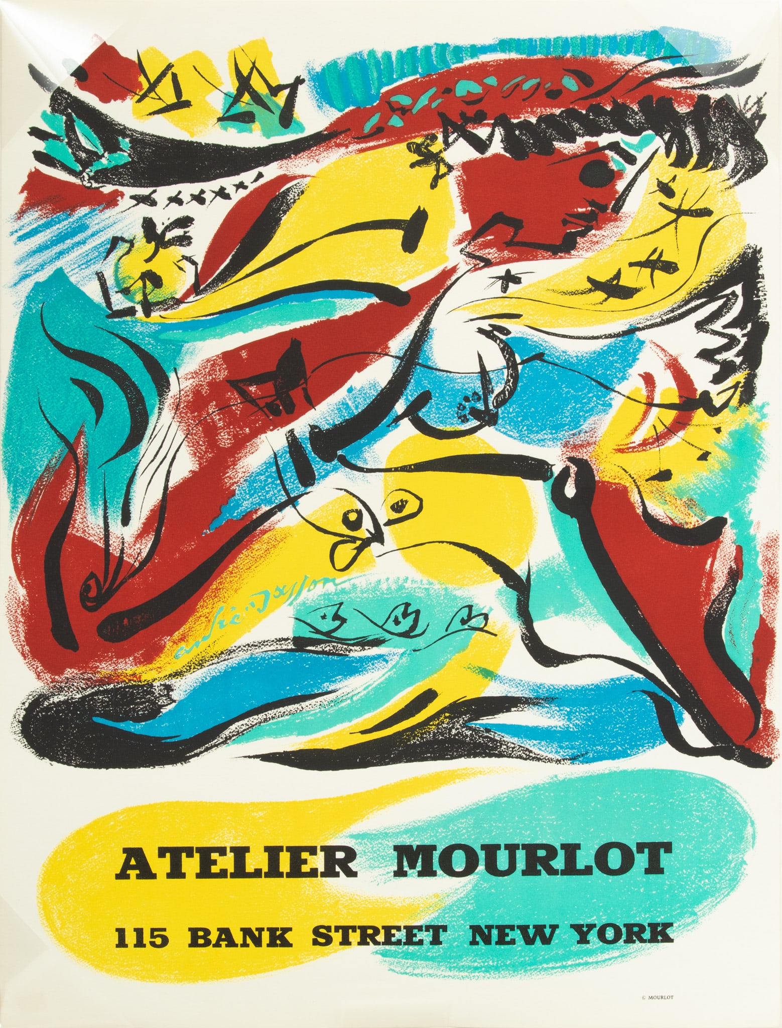 Andre Masson (French, 1896-1987) Lithographic Poster on Wove Paper, 1967, "Atelier Mourlot - New: Andre Masson (French, 1896-1987) Lithographic Poster on Wove Paper, 1967, "Atelier Mourlot - New York", H 28" W 21" | This poster was created for the opening of the Mourlot Studio in New York City in