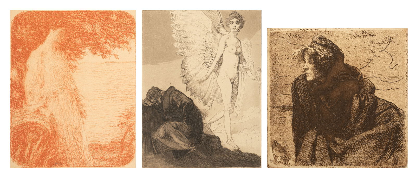 Albert Besnard (French, 1849-1934) Etching on Paper 1888, "Melancolie", Three Prints H 5" W 5.1" (1 of 17)