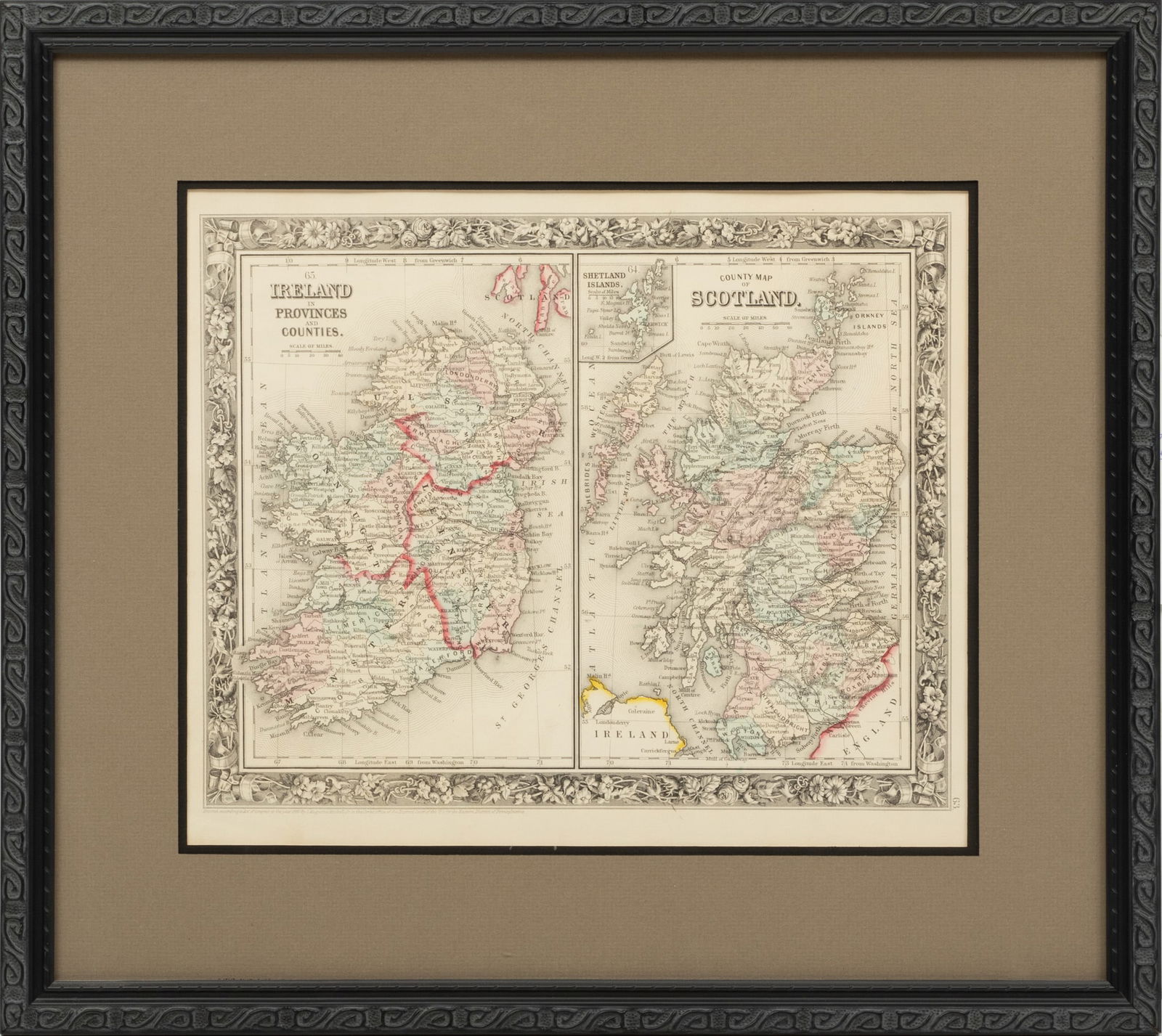 American Hand Colored Maps of Ireland And Scotland Ca. 19th C., H 10" W 13" 2 pcs (1 of 6)