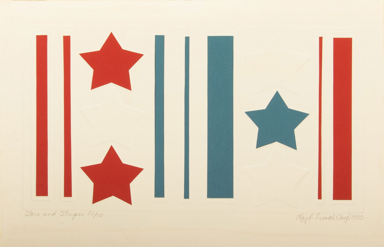 Ray H. French (American) Etching And Embossing on Paper Ca. 1970, "Stars & Stripes", H 10.5" W (1 of 8)