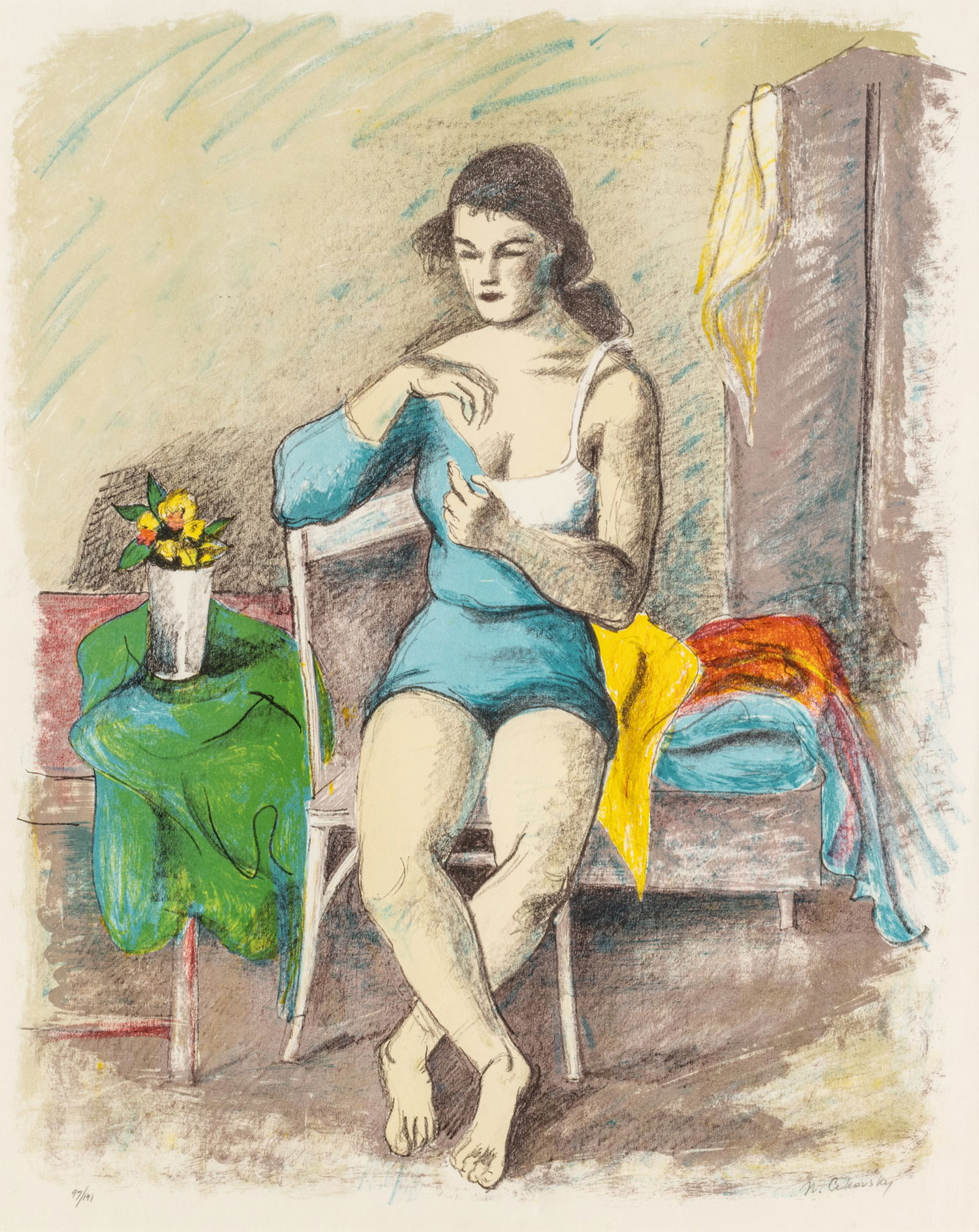 Nicolai Cikovsky (Russian-American, 1894-1984) Lithograph in Colors on Paper, "Seated Dancer", H 22" (1 of 8)