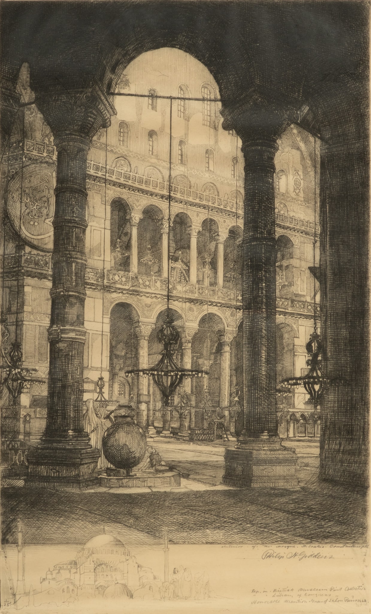 Philip N. Giddens (American, 1828-1972) Etching on Wove Paper, "Interior Of Hagia Sophia", H 25.75" (1 of 5)