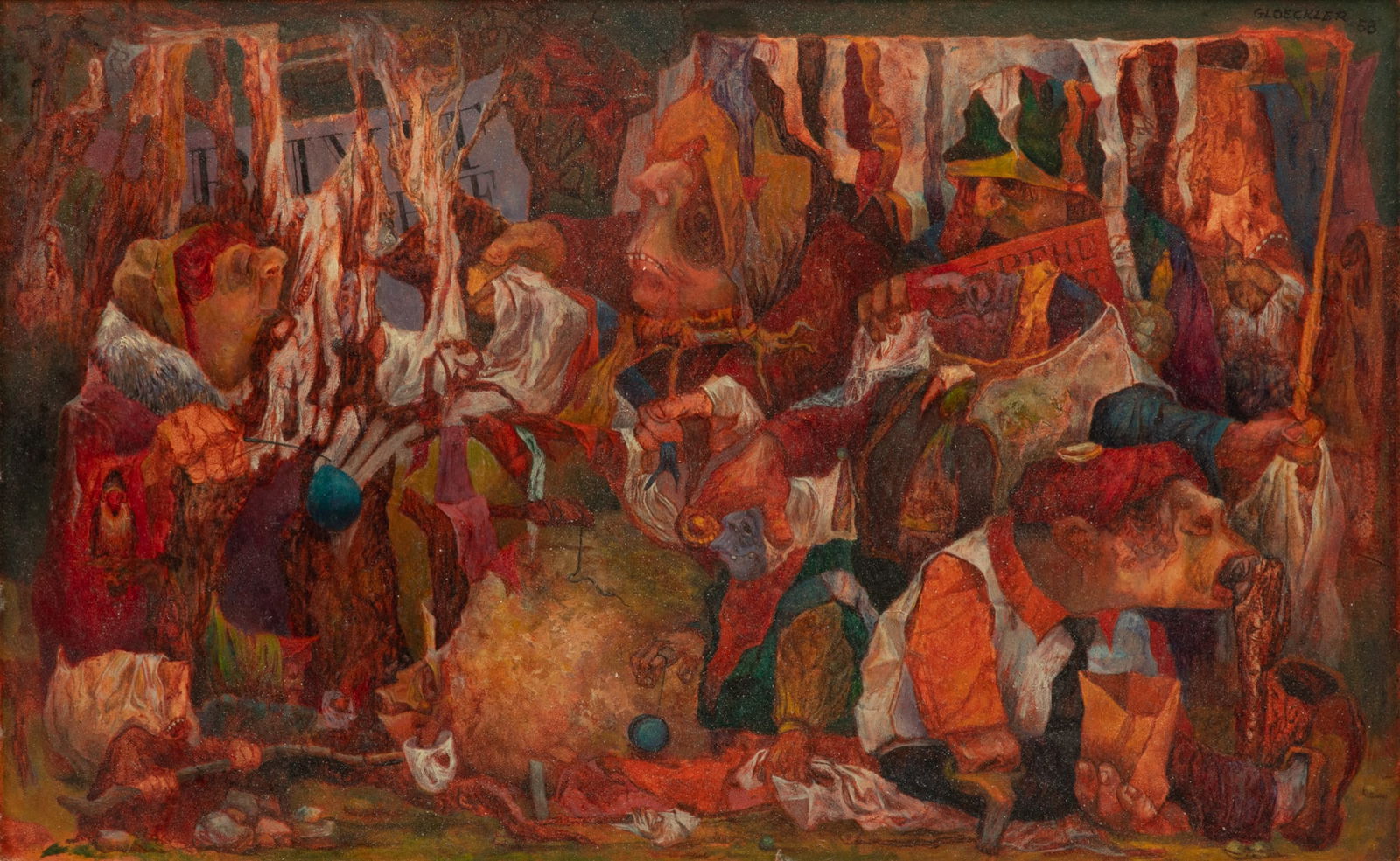 Raymond Gloeckler (American, B. 1928) Oil on Artist Board, 1958, "The Jungle", H 7" W 11" (1 of 5)