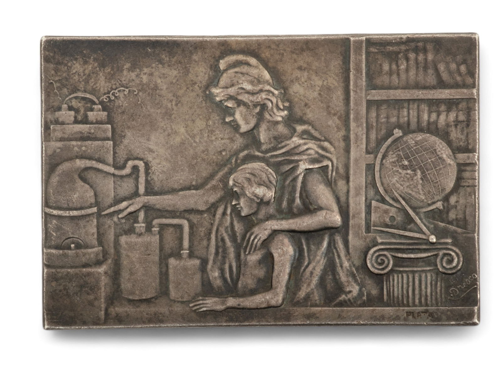 Arturo Dresco (Argentina, 1875-1961) Commemorative Silver Plaque, 1905, "National College of La (1 of 2)