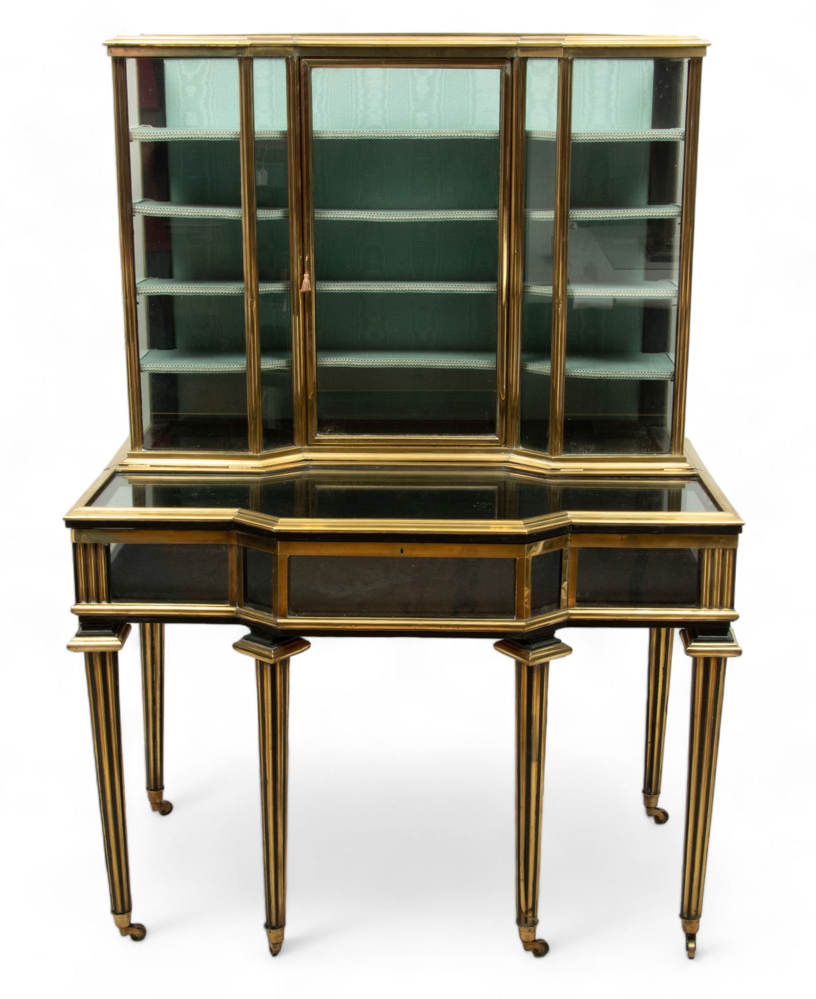 French Louis XVI Style Brass Trimmed Wood Vitrine Cabinet, H 60" W 42.5" Depth 25" (1 of 6)